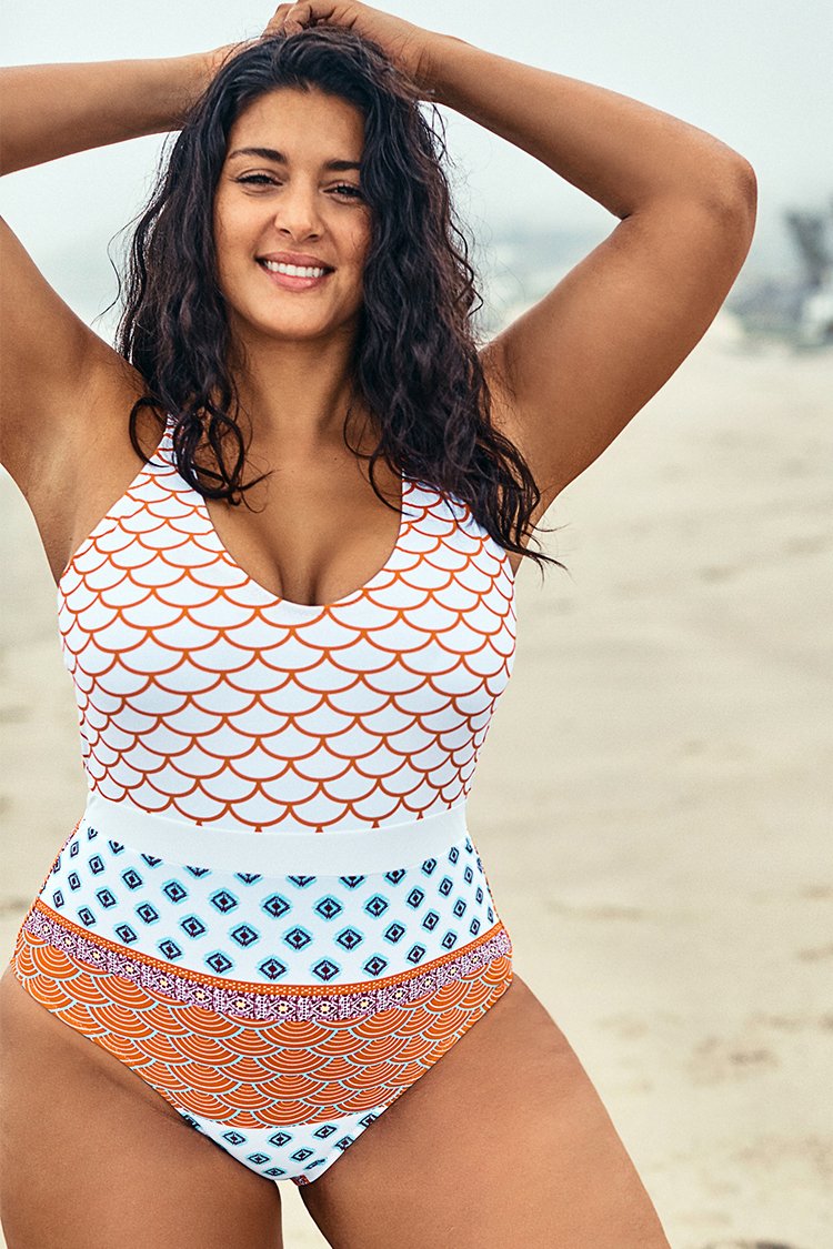 Bañador Una Pieza con Estampado de Escamas Talla Grande