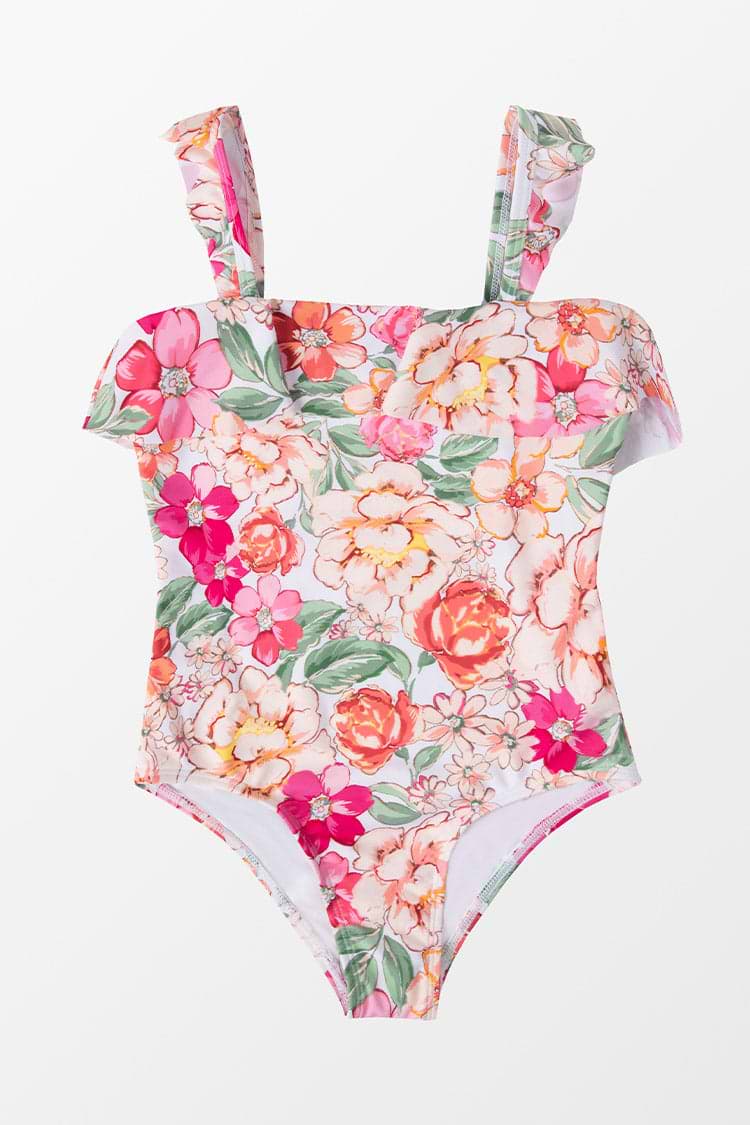 Maillot de bain une pièce à col scoop et volants