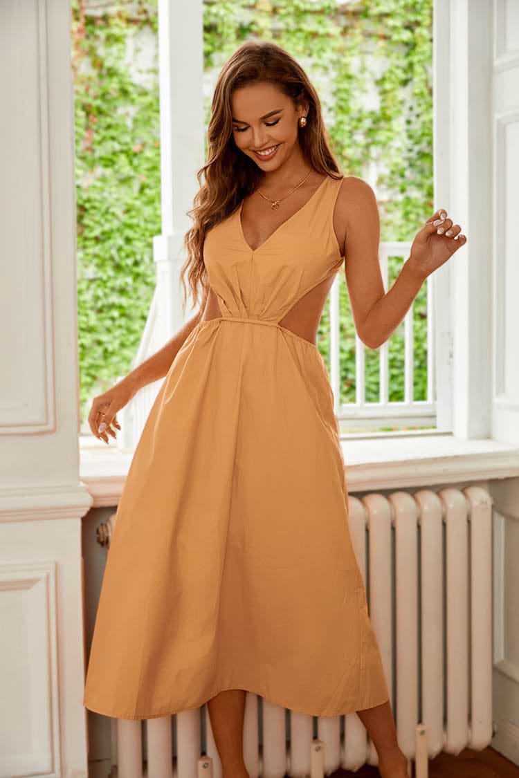 Edie Vestido en forma de A con cintura elástica y recorte