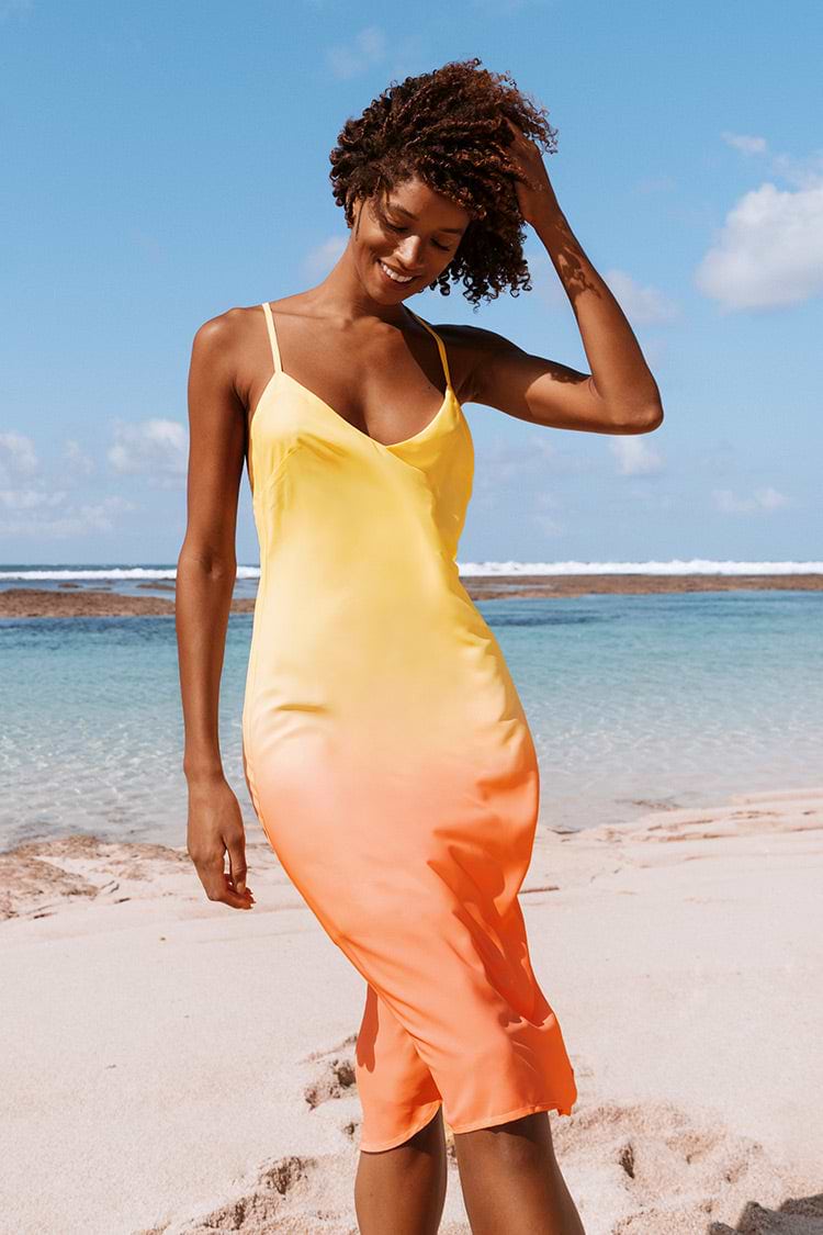 Heather Ombre Print Adjustable Straps A-Shape Dress