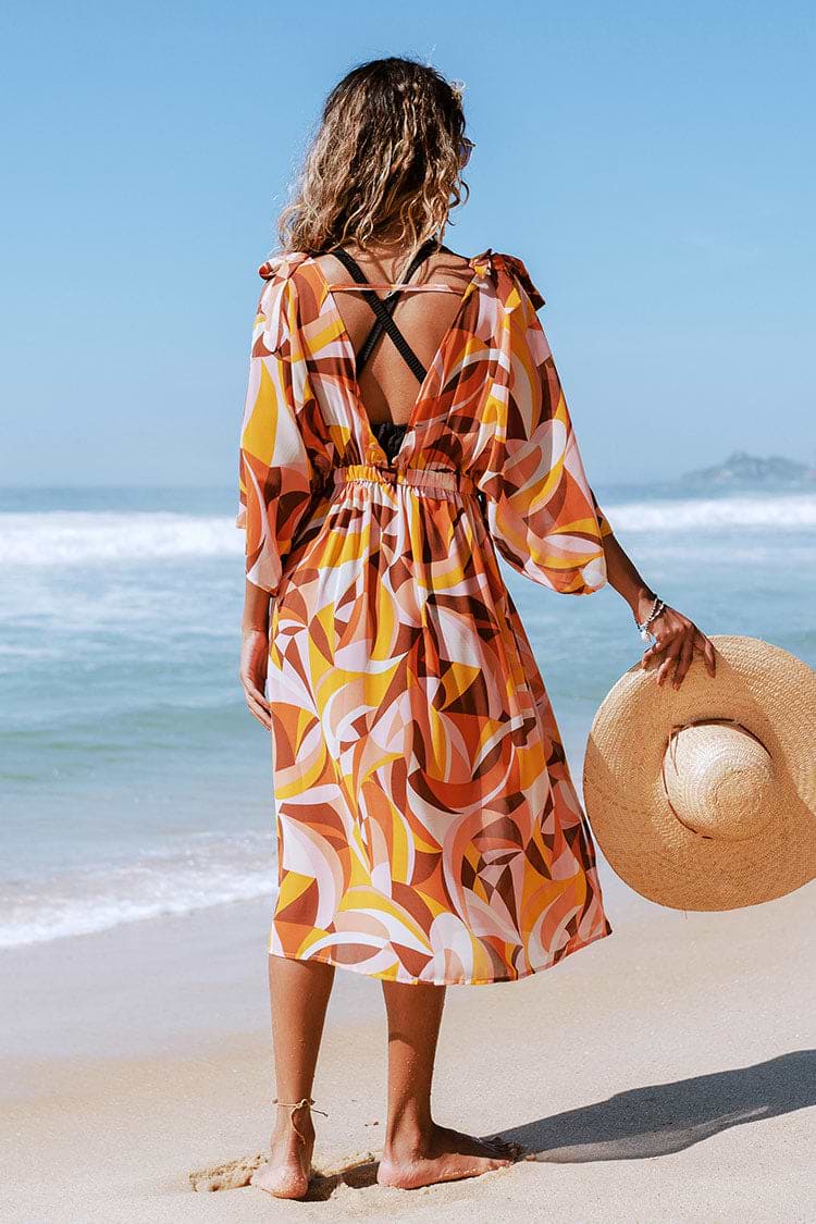 Elissa Geometric Print Tie Shoulder Cover-up Dress