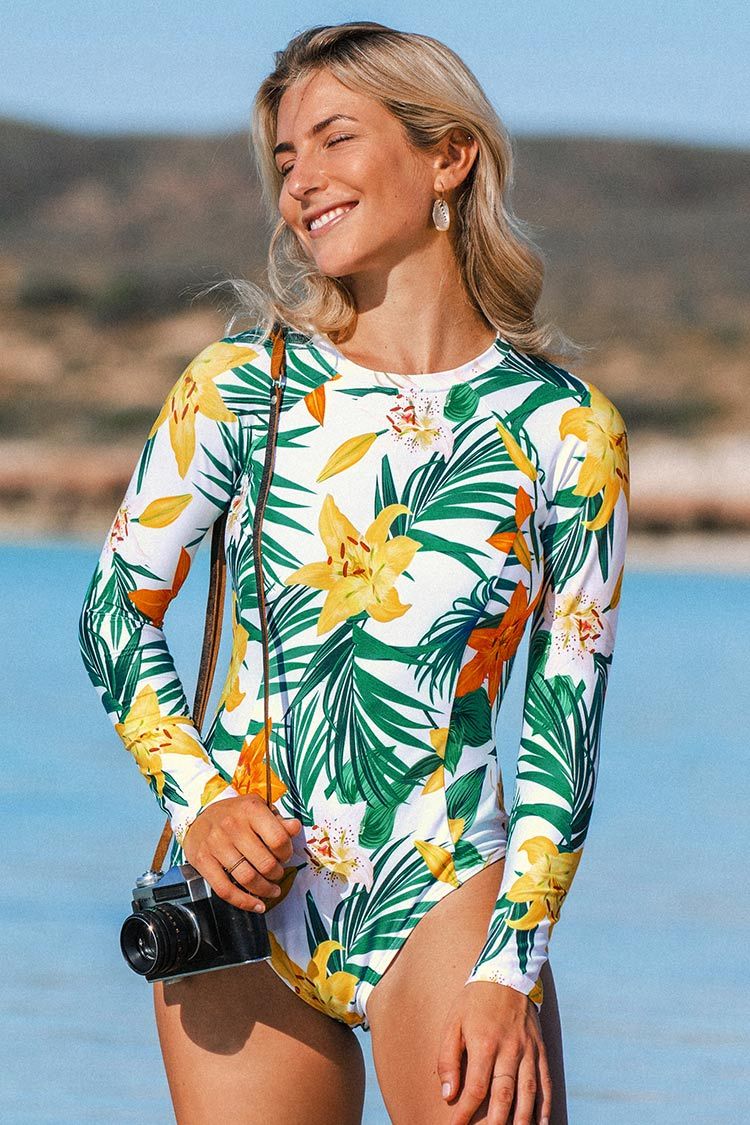 Erica Floral And Tropical Long Sleeve One Piece Swimsuit