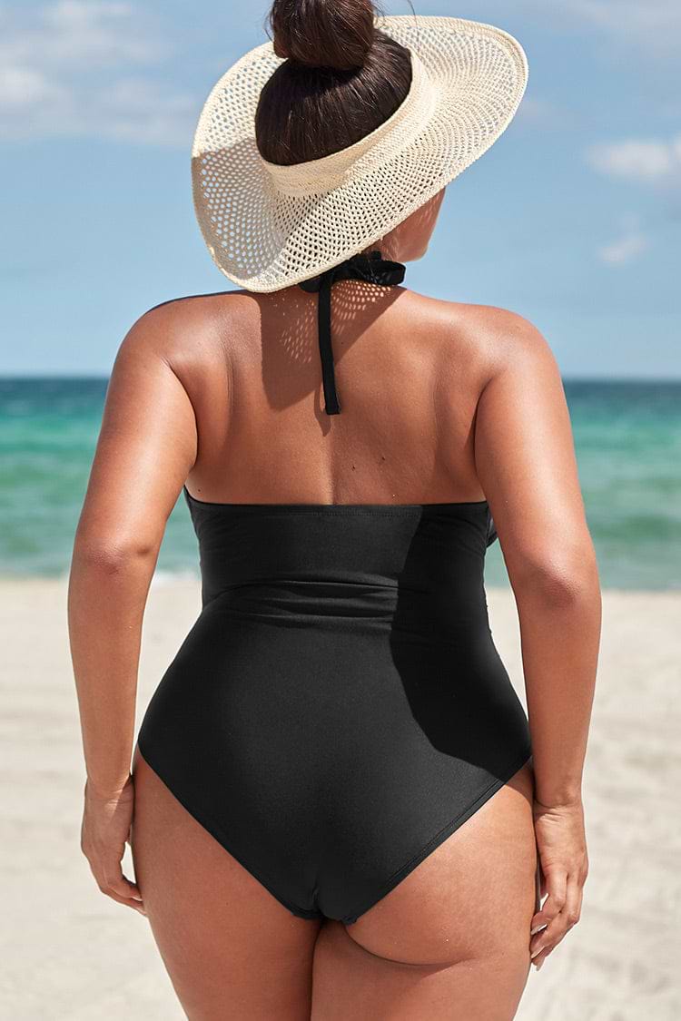 Jaden Black Drawstring Ruched Plus Size One Piece Swimsuit