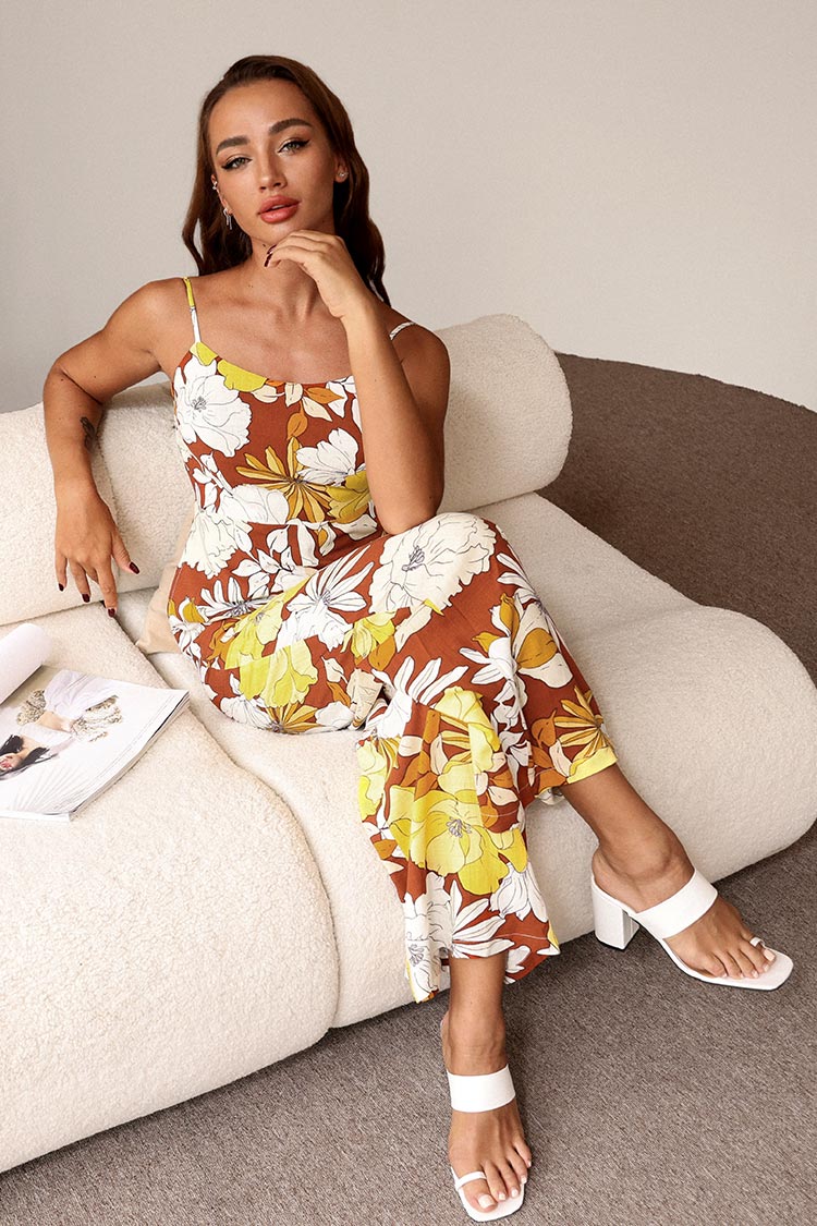 Combinaison fleurie croisée à taille élastique