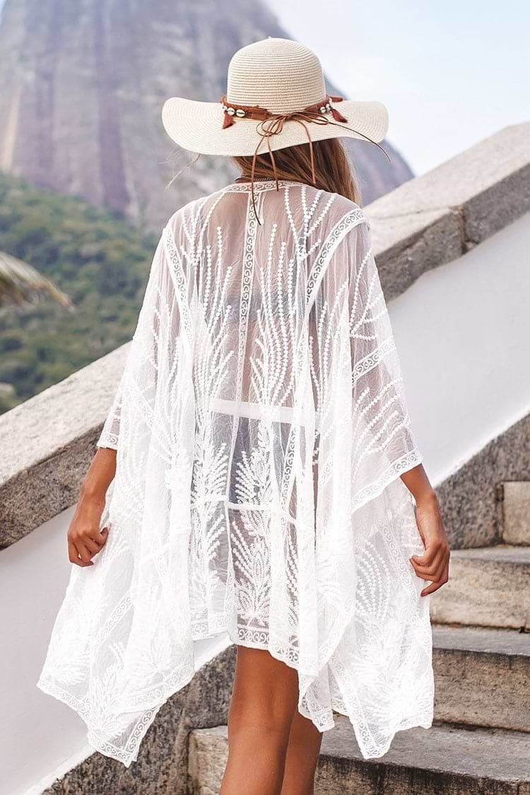 Pareo Kimono Bordado Transparente
