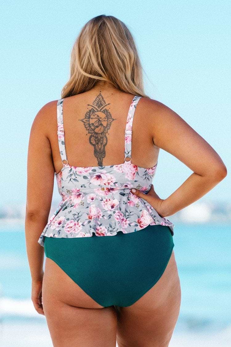 Braguita de Bikini Verde Azulado de Cintura Alta Talla Grande