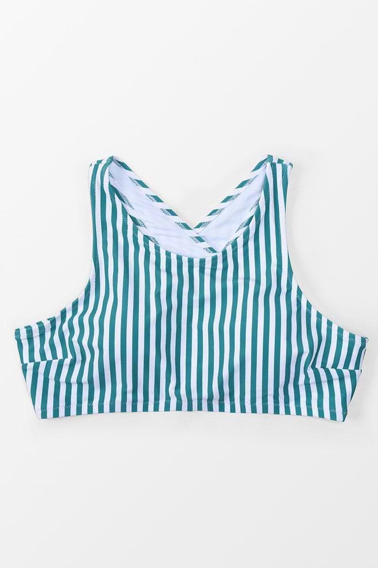 Top de bikini de talla grande entrecruzado de rayas Anya