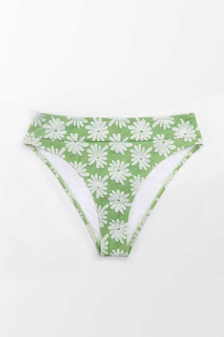 Braguita de bikini de talle alto con estampado floral verde claro