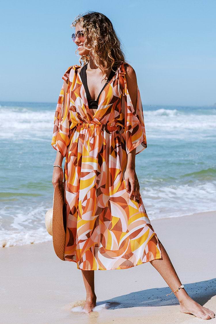 Elissa Geometric Print Tie Shoulder Cover-up Dress