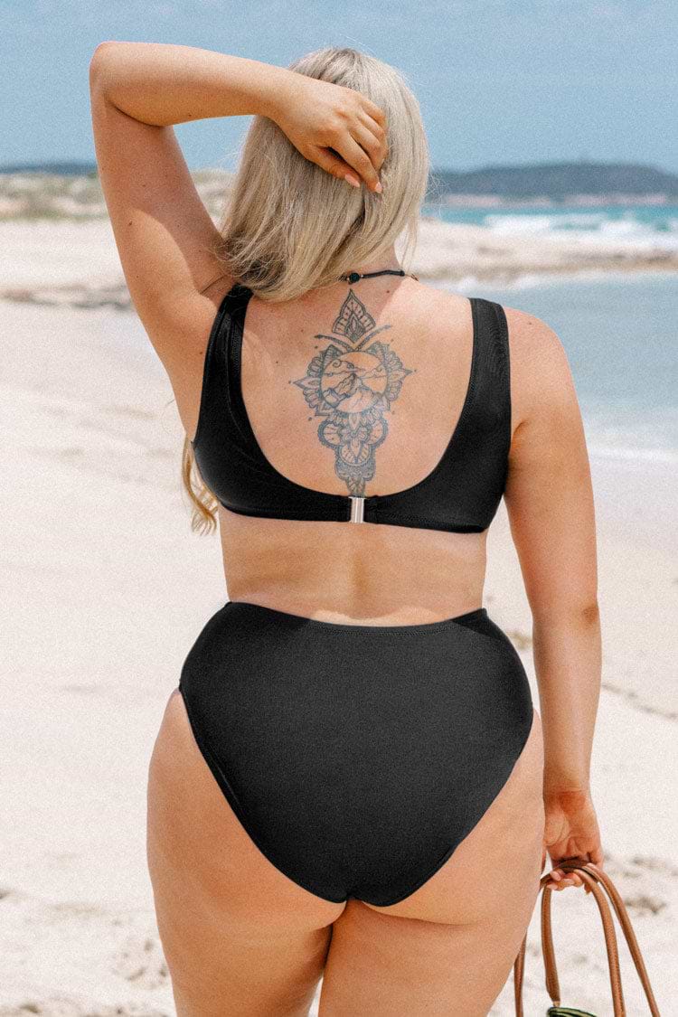 Jacey Black Bow Tie Plus Size Bikini & High Waist Bottom Set