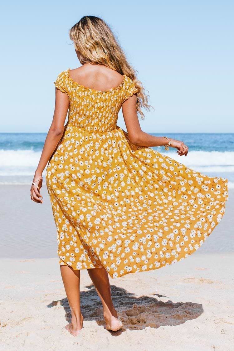 Vestido Frances Yellow Daisy Floral Smock
