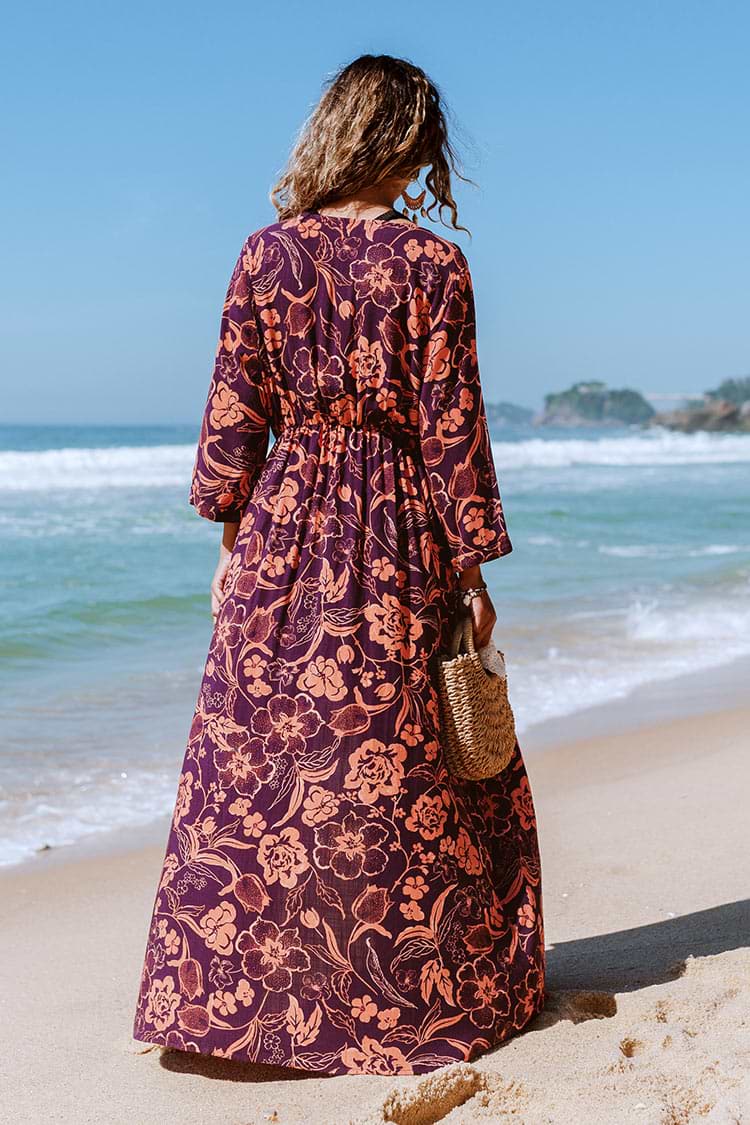 Robe longue fleurie à col plongeant