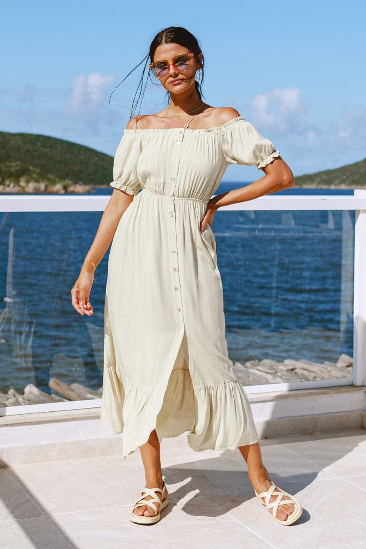 Robe boutonnée à ourlet à volants