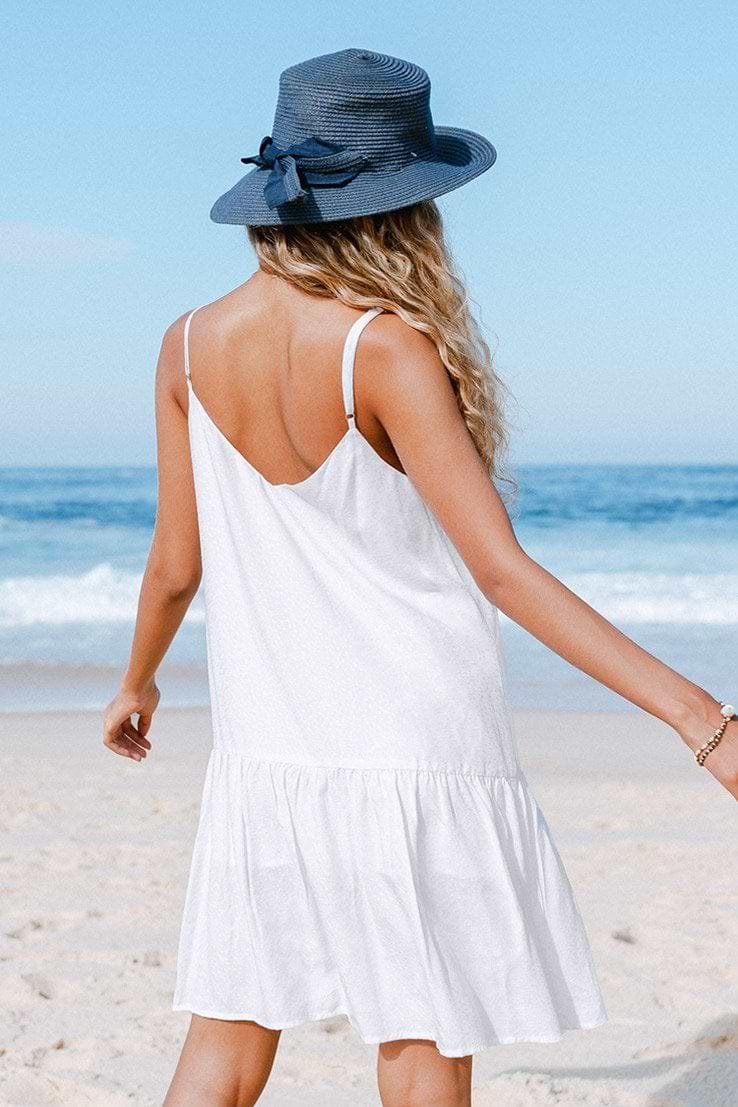 Vestido fruncido con cintura ancha blanco Kinslee