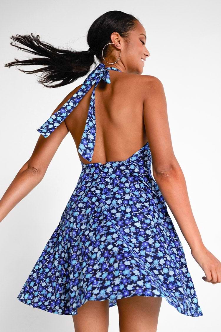 Miramar Ditsy Halter Neck Backless Dress