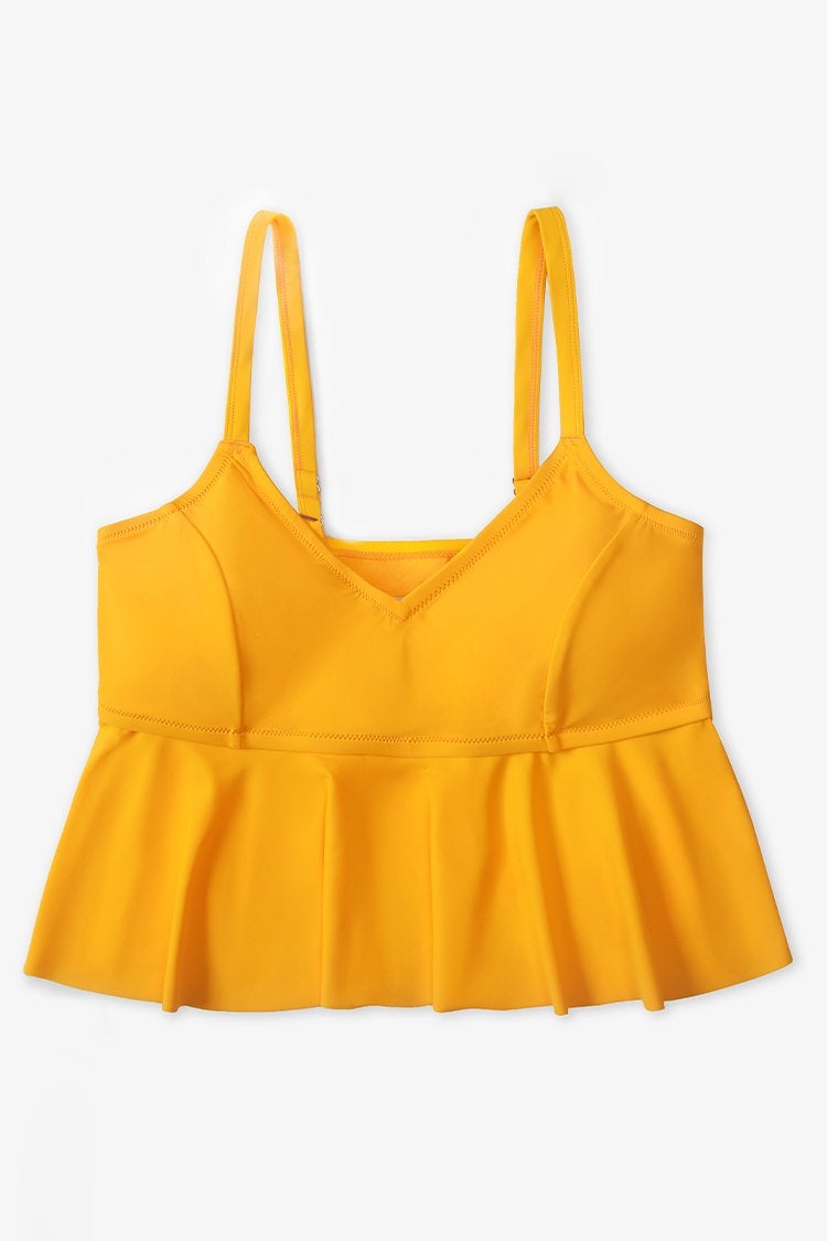 Top de bikini para tallas grandes con volantes y cuello V amarillo de Karlee