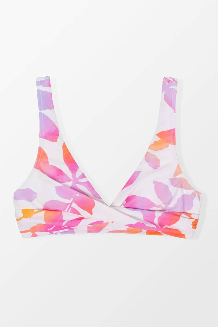 Geblümtes vorgeformtes Bralette-Bikinioberteil mit Wickeloptik