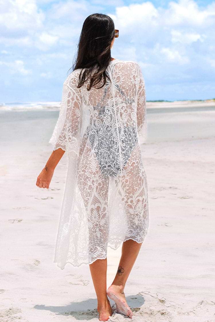 Kelsi White Embroidery Open Front Cover Up