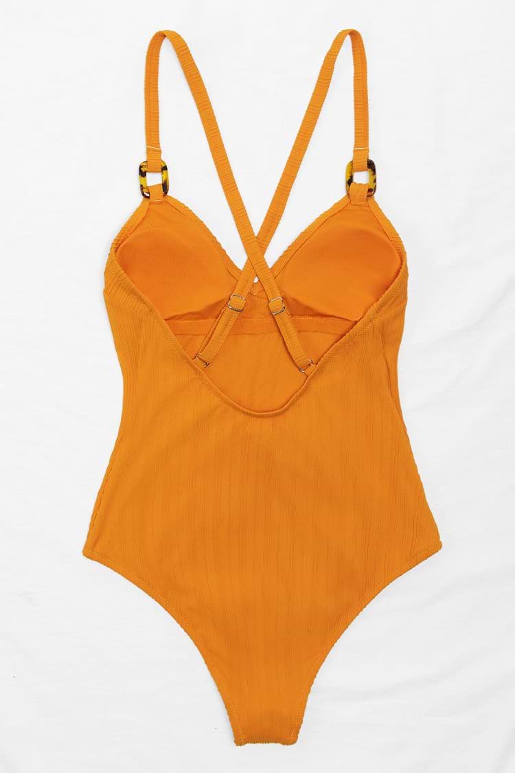 Orange Texture Square-ring One Piece Swimsuit