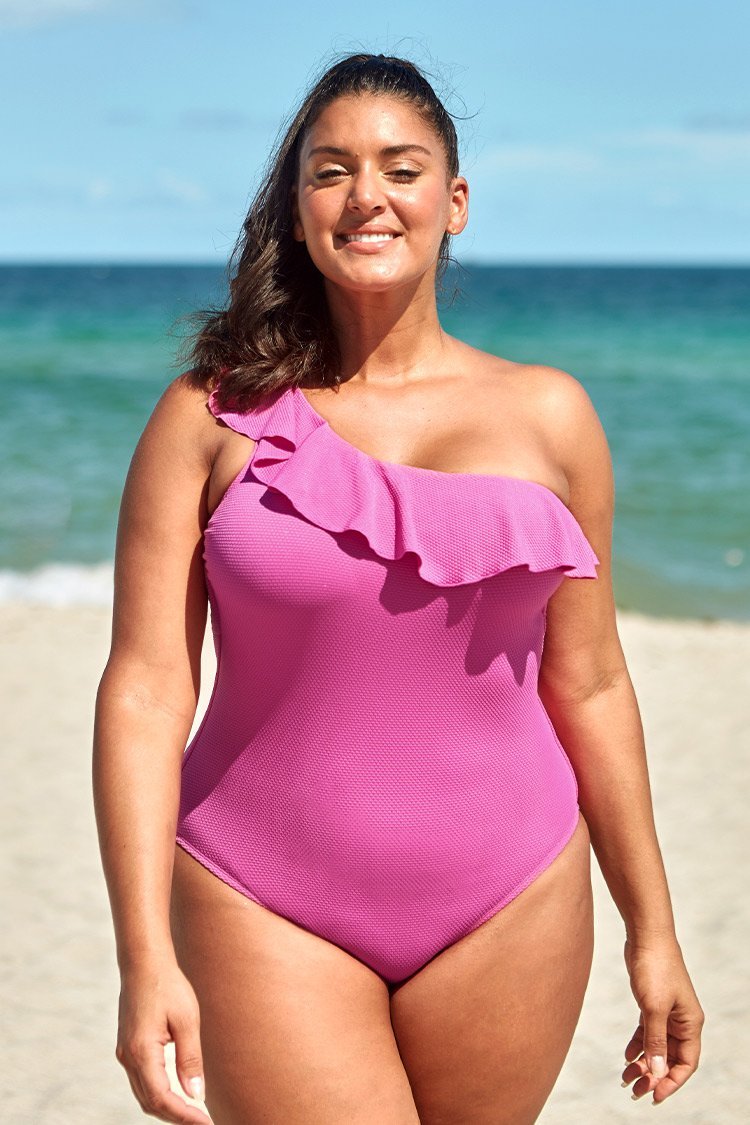 Felicia Pink One Shoulder Plus Size One Piece Swimsuit