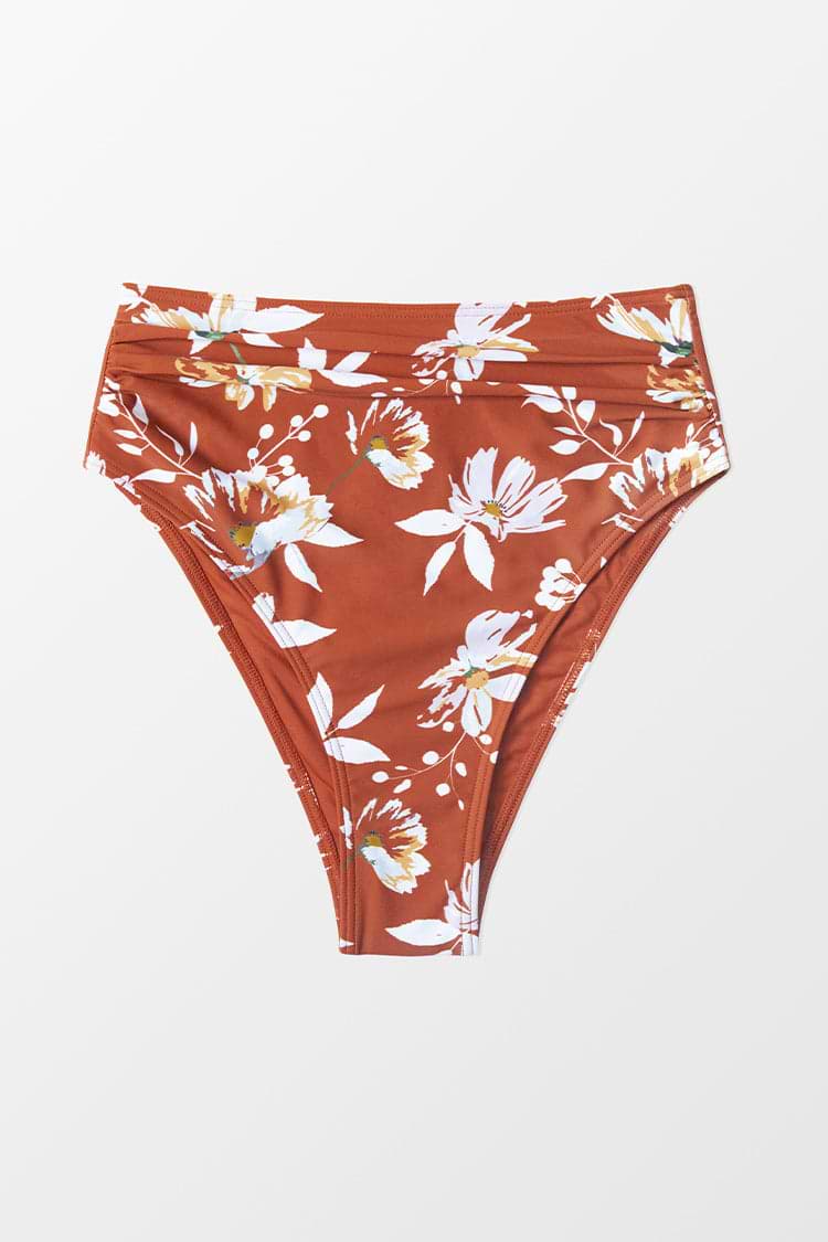 Bas de bikini fleuri taille haute
