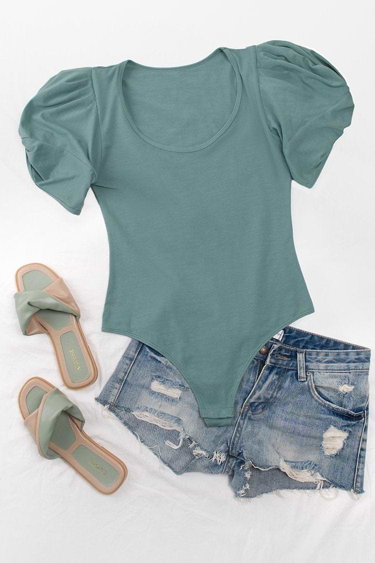 Body Ann con Cuello Redondo Mangas Abullonadas