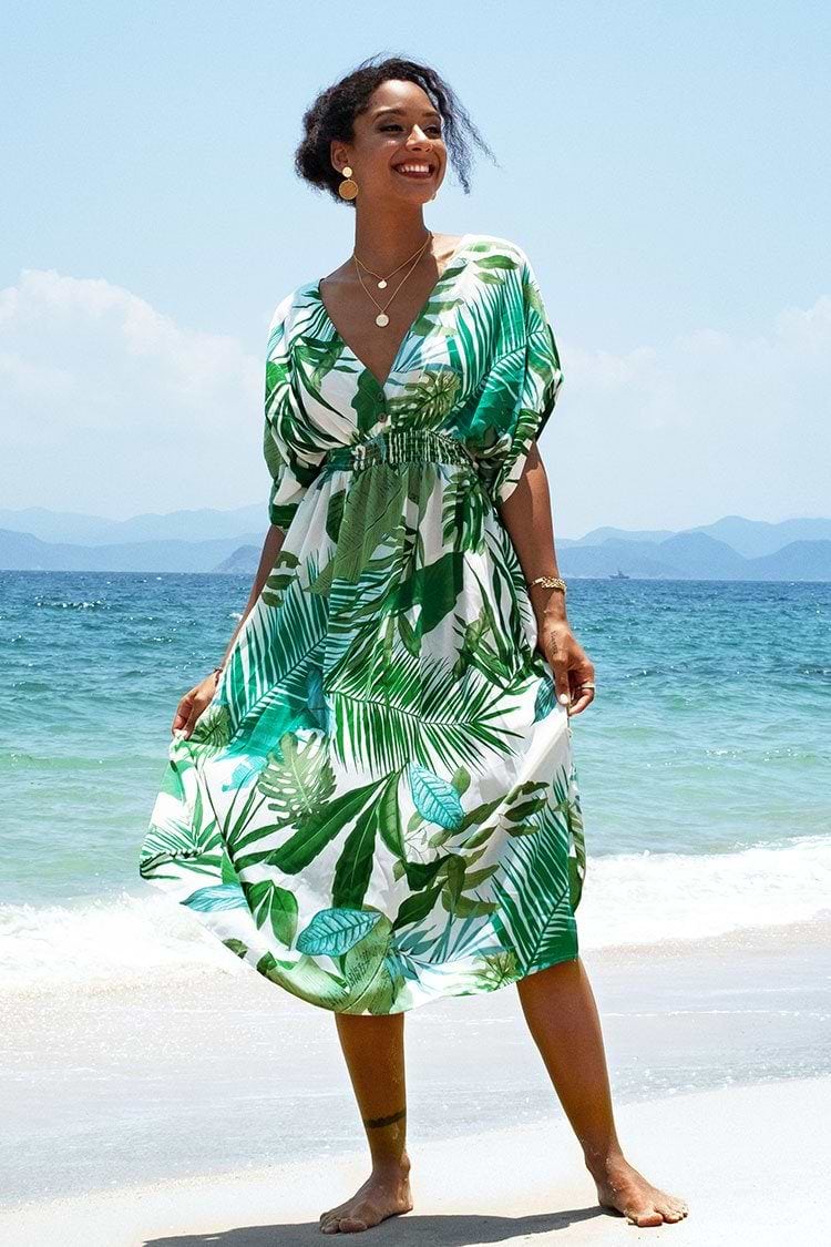 Vestido Whitley Tropical con Cuello V