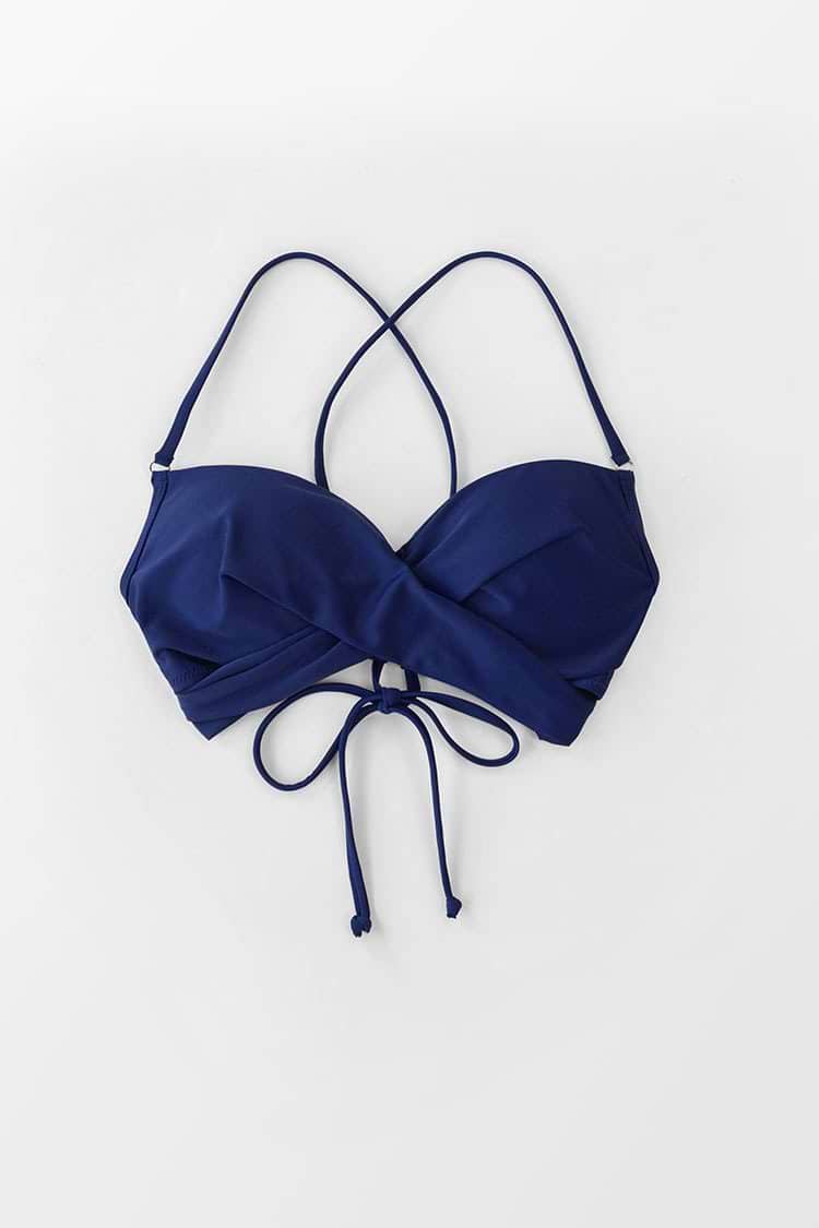 Top de Bikini Azul Marino con Tirantes Cruzados