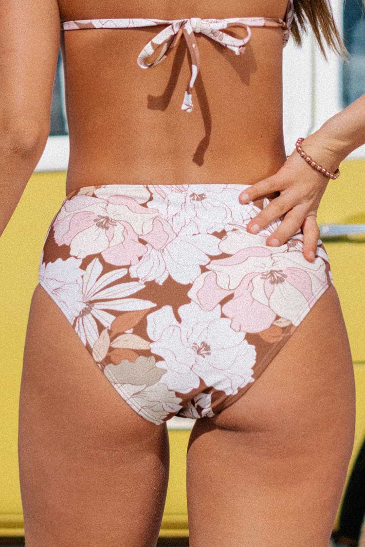 Bas de bikini fleuri taille haute à nouer
