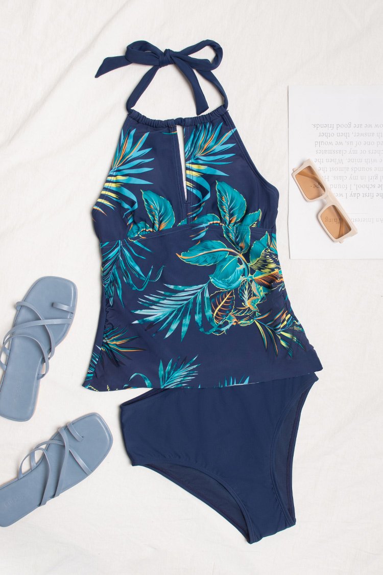 Bohemian Tropical Cut Out Halter Tankini & Hipster Bottom Set