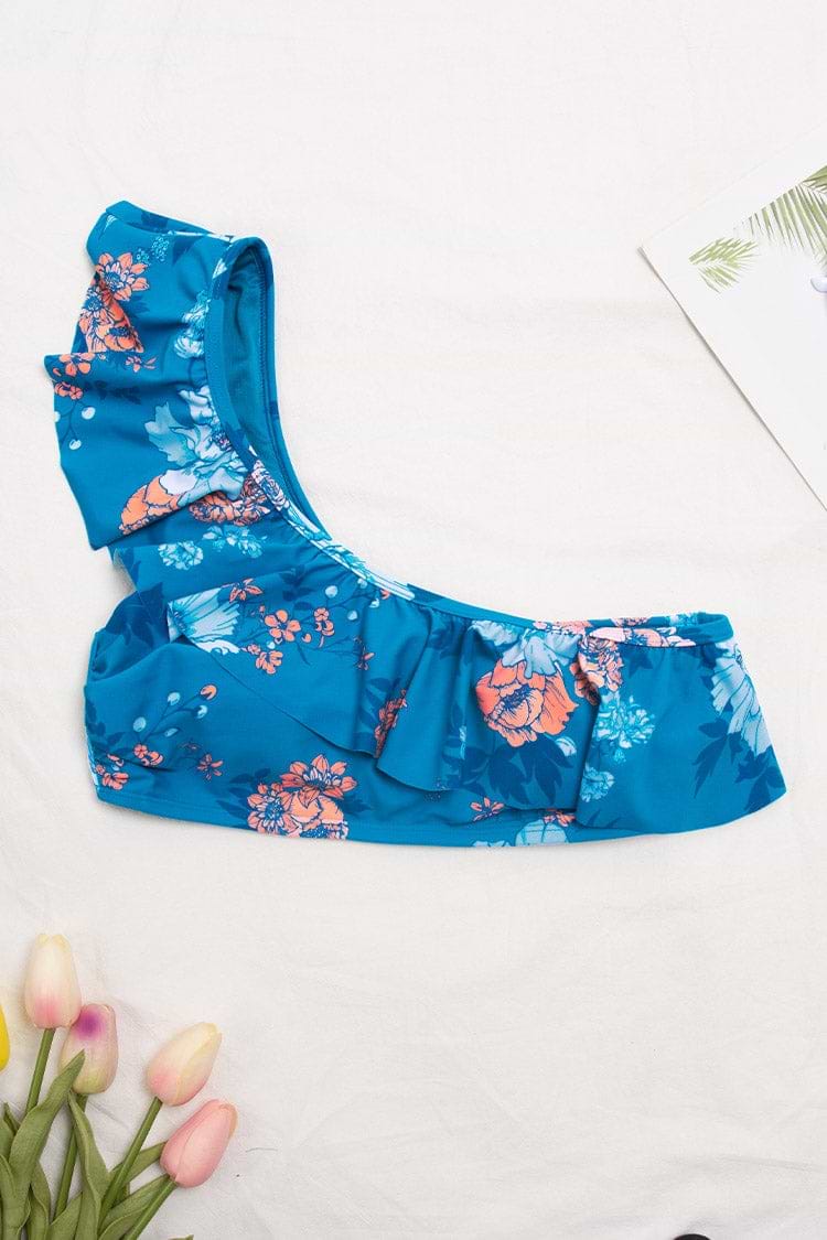 Seafoam Garden Ruffled One Shoulder Bikini Top