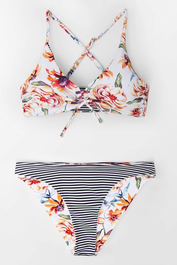 Bikini Reversible Floral y Rayas