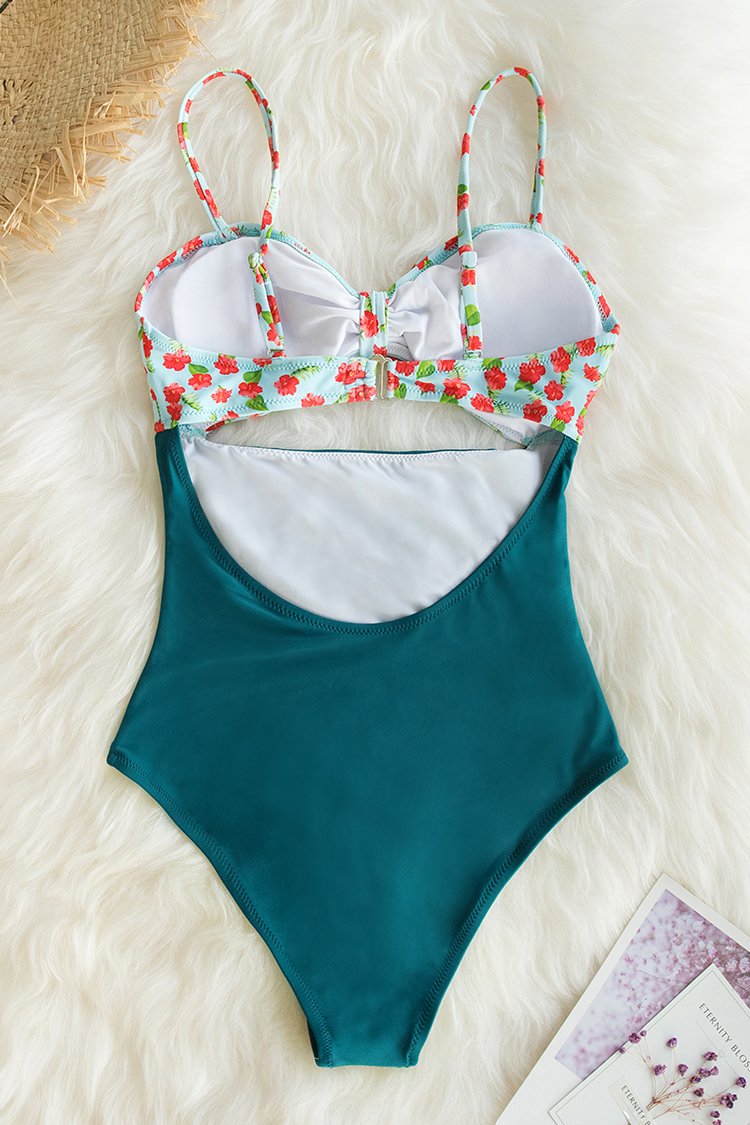Bañador Una Pieza Mini Hibiscus y Azul Sólido