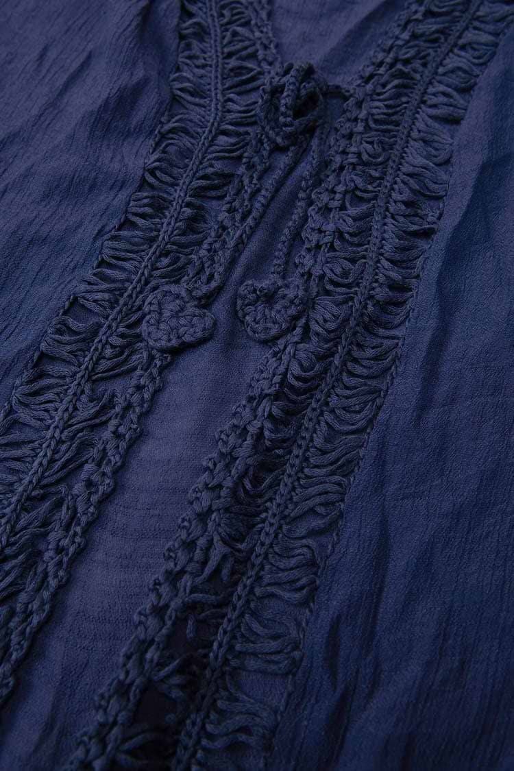 Flamenco Navy Front Open Tassel Crochet Kimono