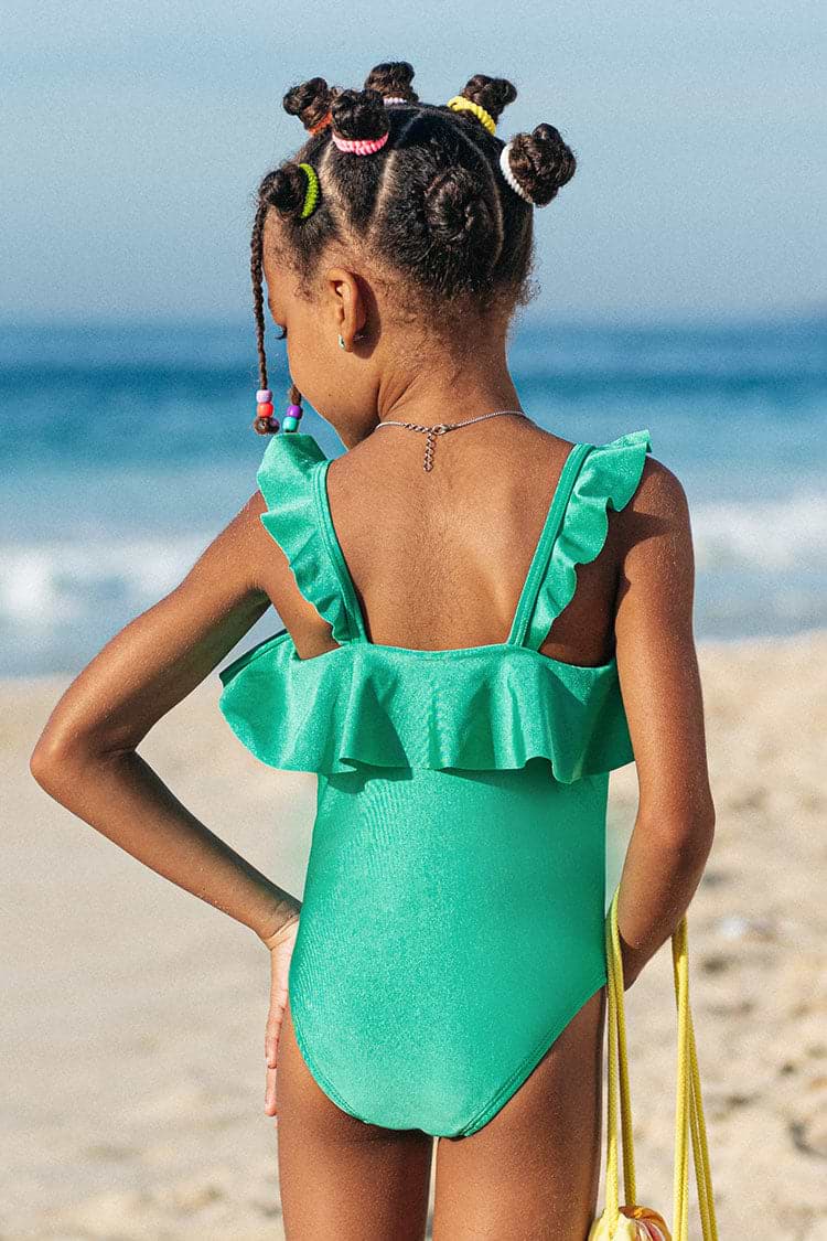 Street Art Bandeau Ruffles Girls Swim One Piece Swimsuit