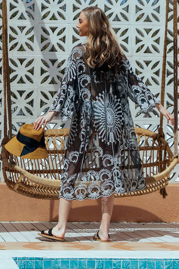 Cofete Cover Up Kimono bordado con frente abierto