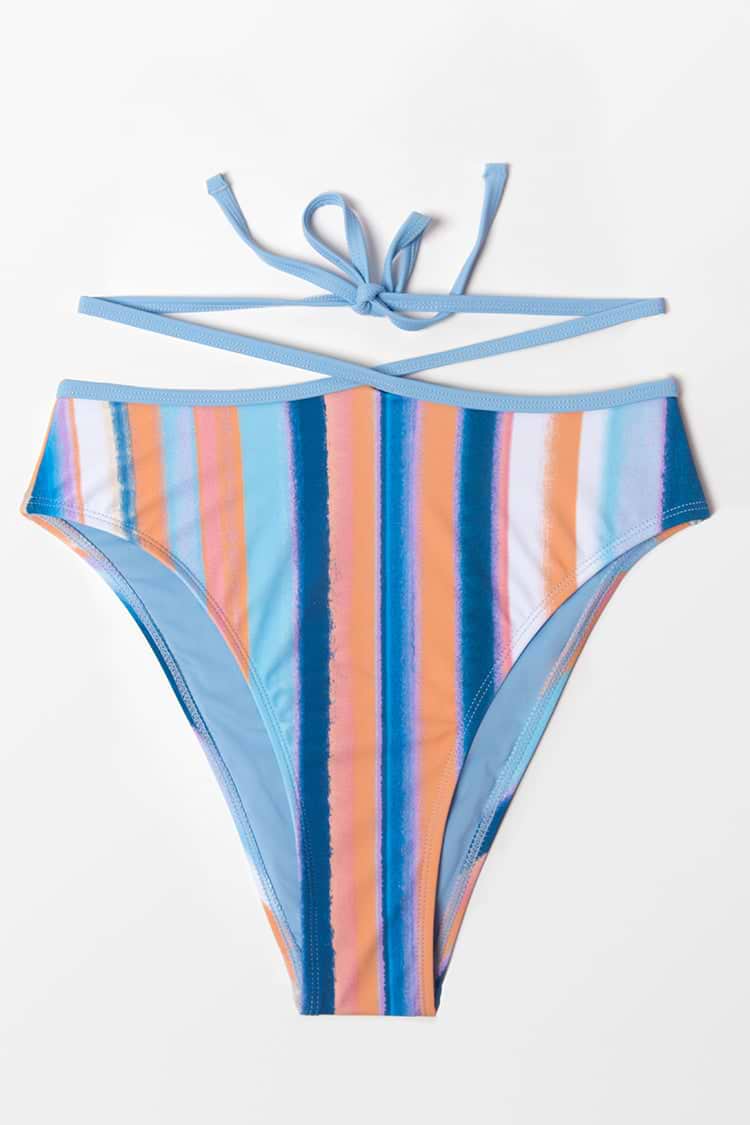Waterfront Stripe Strappy High Waist Cheeky Bikini Bottom