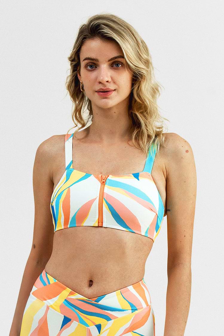 Soutien-gorge de sport à imprimé abstrait et zip sur le devant
