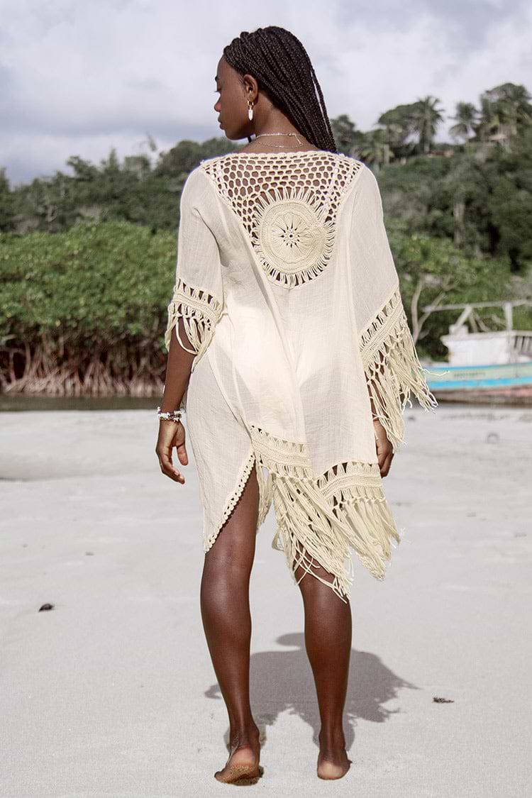 Kimono à ourlet frangé en crochet