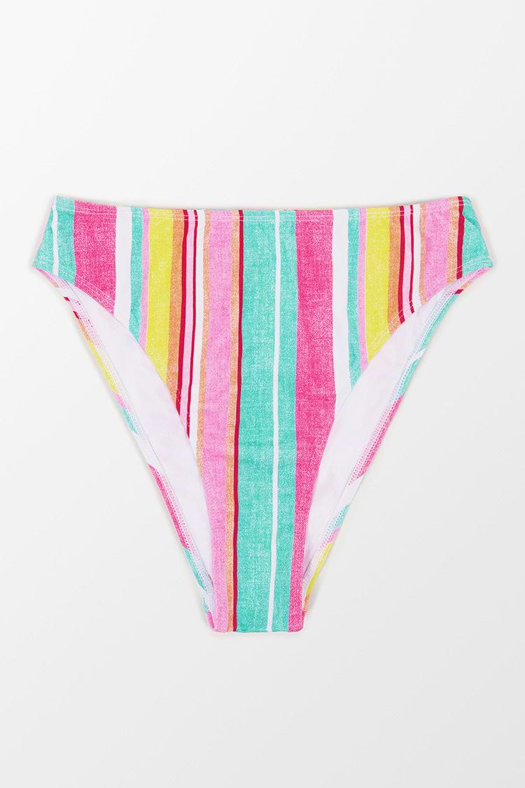 Soleil Stripe Cheeky High Leg High Waist Bikini Bottom