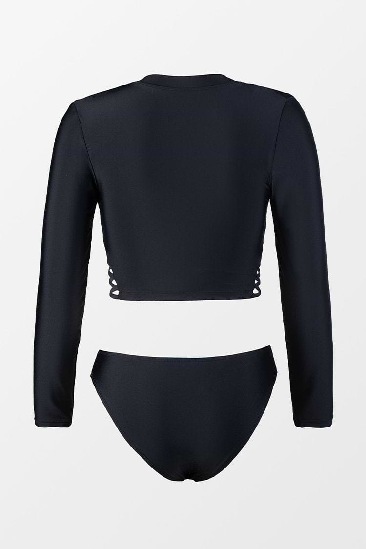 Tankini de manga larga con zíper por la parte de enfrente negro Esther