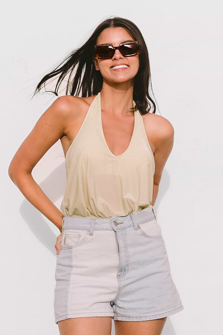 Neckholder-Bodysuit mit V-Ausschnitt