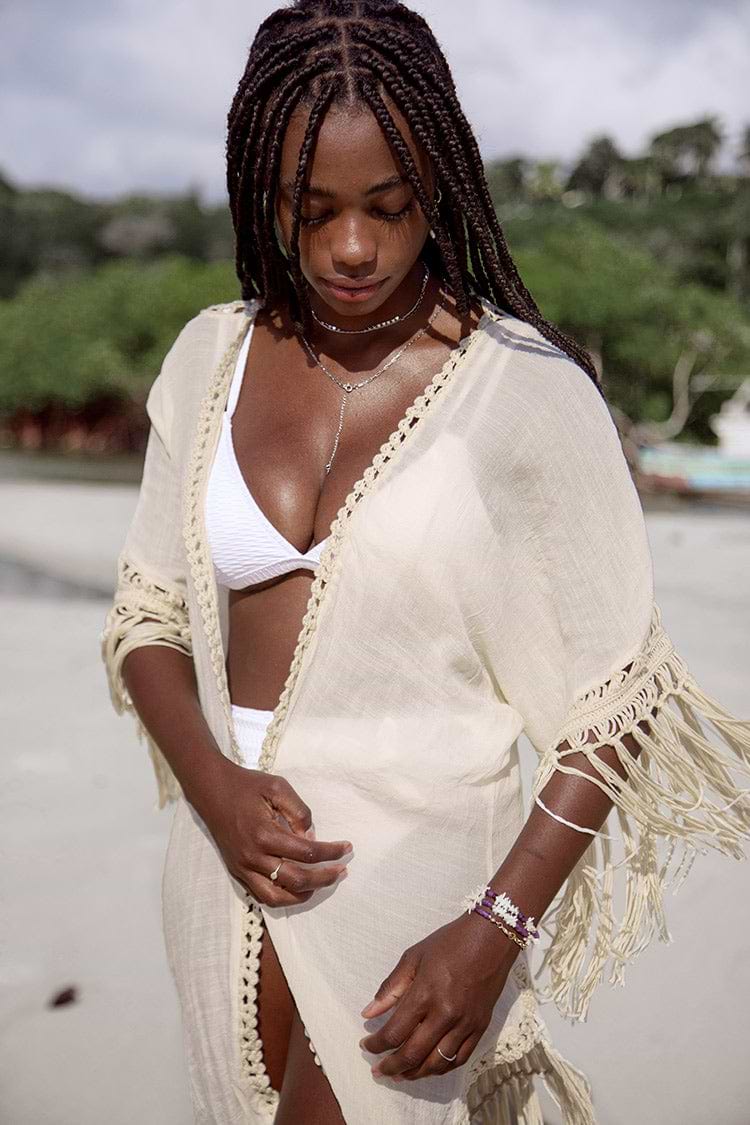 Kimono à ourlet frangé en crochet