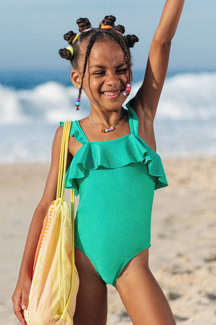 Street Art Bandeau Ruffles Girls Swim One Piece Swimsuit
