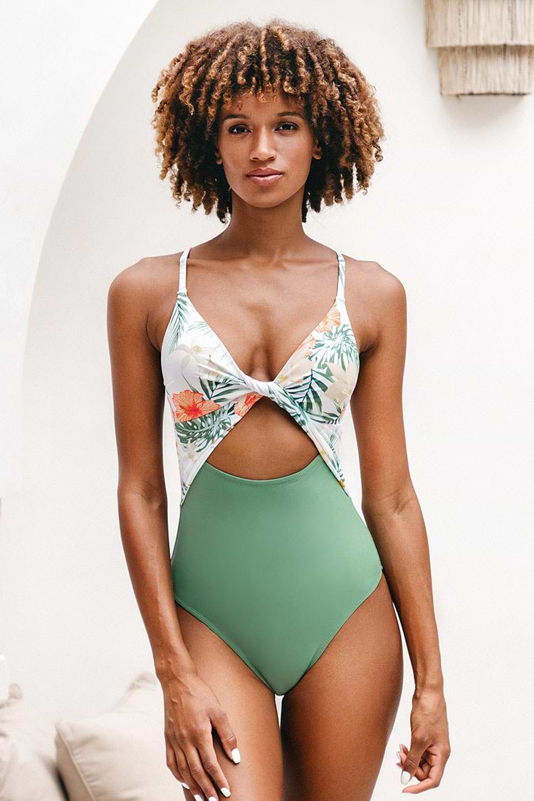 Maillot de bain une pièce à blocs de couleurs tropical torsadé