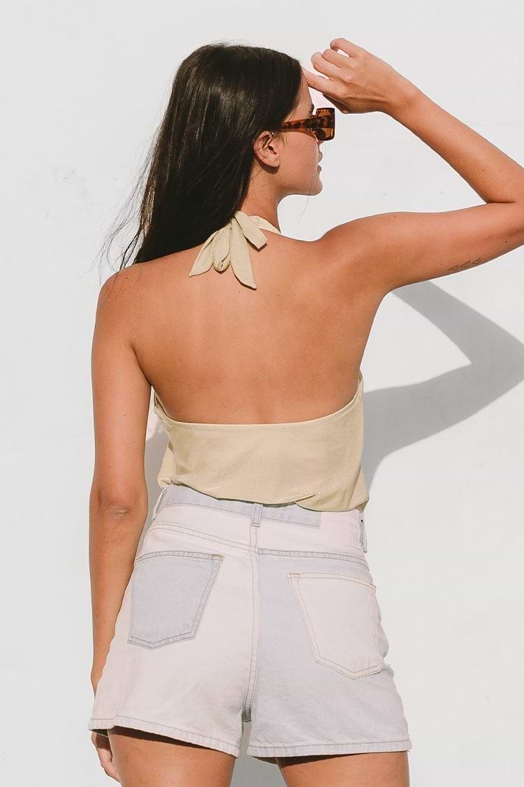 V-neck Halter Middle Cut Bodysuit