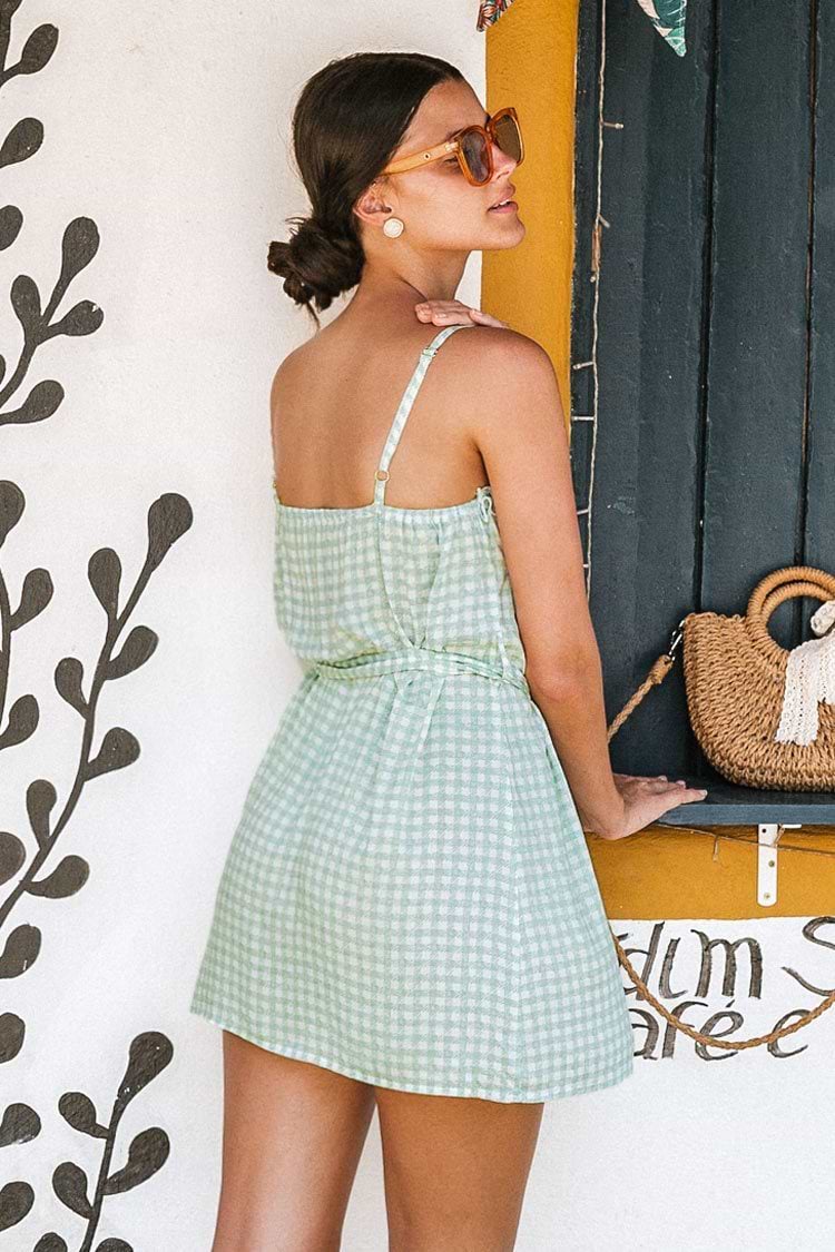 Jaqueline Gingham Belted Frill Trim Dress
