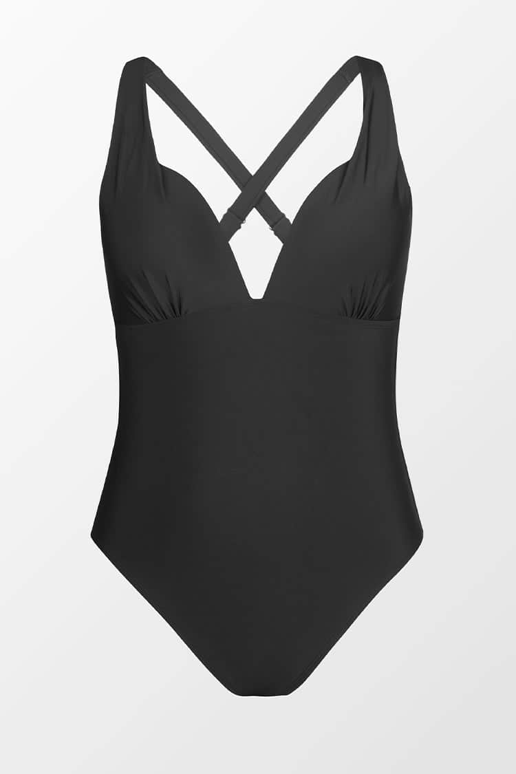 Plus Size Black Plunge Tummy Control One Piece Swimsuit