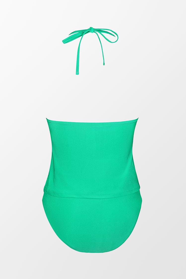 Green Scalloped Keyhole Halter Top & Standard Rise Tankini Set
