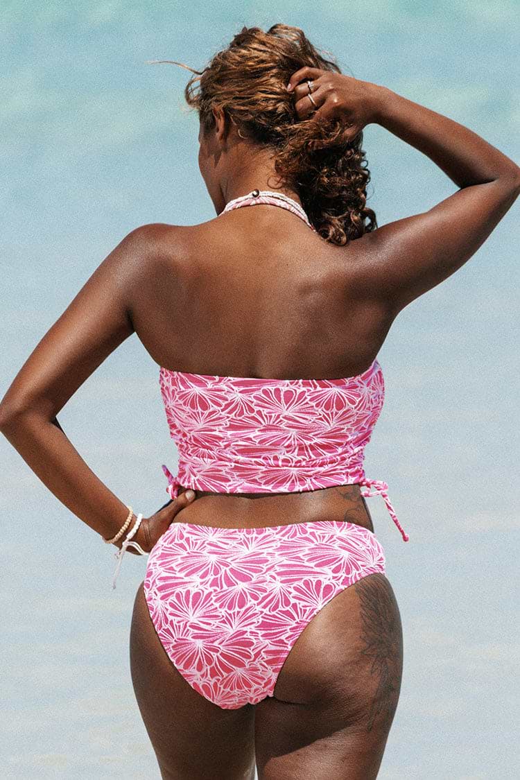 Abigayle Jacquard Drawstring Side Halter Tankini